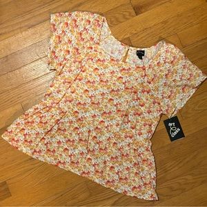 Big Girls’ Short Sleeve Floral Blouse with Peplum Waist, Size XL 14/16, NWT